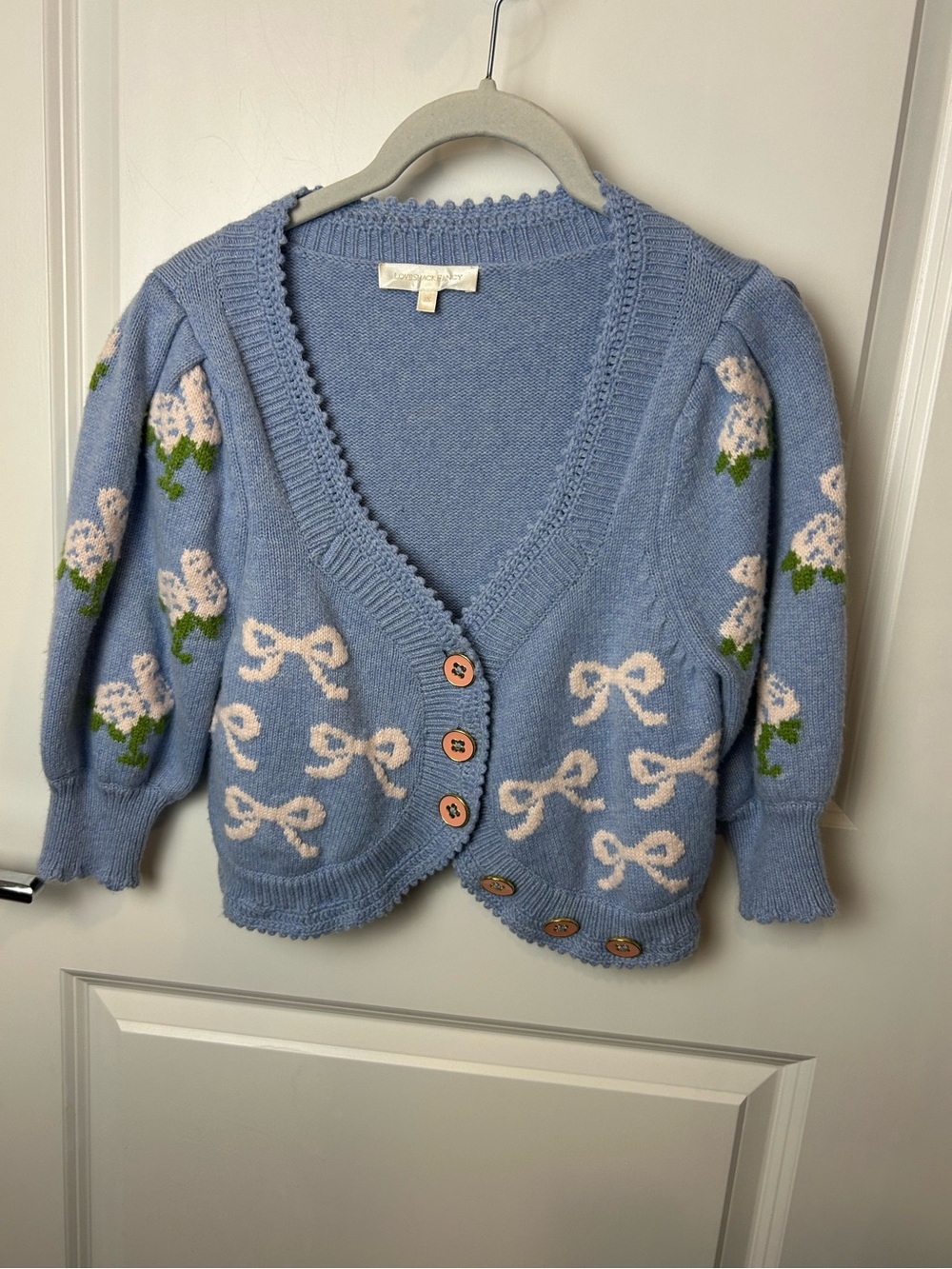 Lovechackfancy Embroidery Crop knit cardigan Sweater Size XS Blue coastal Luxury